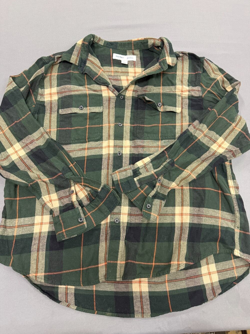 Old Navy Men's XXL 2XL Flannel Shirt Green Plaid Long Sleeve Casual Outdoor